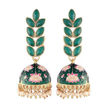 18k Gold Plated Meena Work Leaf Shaped Jhumki Earring For Women (E2922)