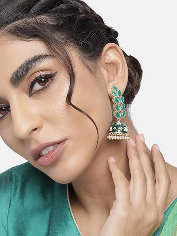18k Gold Plated Meena Work Leaf Shaped Jhumki Earring
