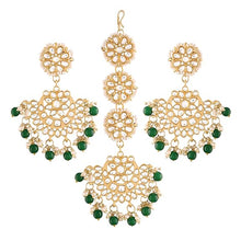 18K Gold Plated with Stunning Matte Finish Traditional Kundan & Faux Pearl Chandbali Earrings with Maang Tikka Set for Women (TE2911)