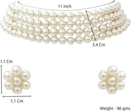 18k Gold Plated Traditional Pearl Beaded Stylish Moti Choker Necklace Jewellery Set with Stud Earrings for women (ML286)