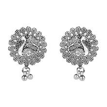 Ethnic Silver Oxidised Peacock Design Long Necklace With Earring Jewellery Set For Women/Girls (MC162OX)
